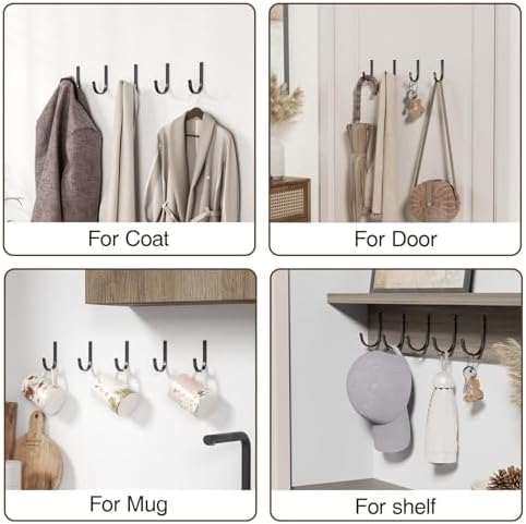 22LB Wall Hooks for Hanging Towel/Coat, Black 5 Pack - Image 6