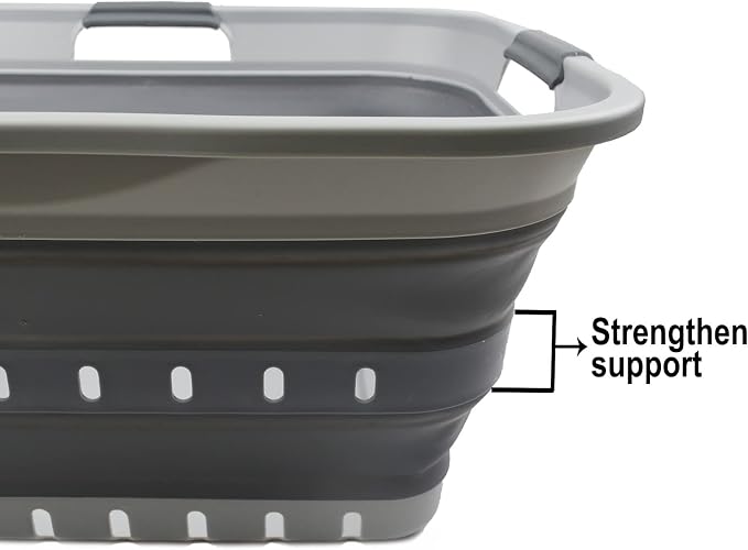 SAMMART 42 (11 Gallons) Collapsible Plastic Laundry Basket, Foldable Pop Up Storage Container/Organizer, Space Saving Hamper, Portable Bin for Dorm Room Bathroom (2, Grey) - Image 5