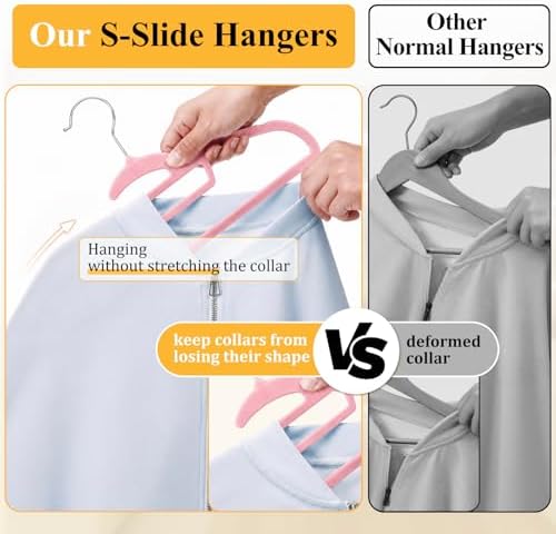 Velvet Hangers 50 Pack, S-Shaped and Stackable Felt Hanger(Pink) - Image 4
