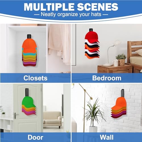 MAGTSMEI Hat Rack for Wall, 2 Packs Hat Organizer for Baseball Caps Adhesive Hat Hooks Hold Up to 32 hats, Hat Storage Display Hat Hanger Holder for Door Closet, Patent Pending - Image 5