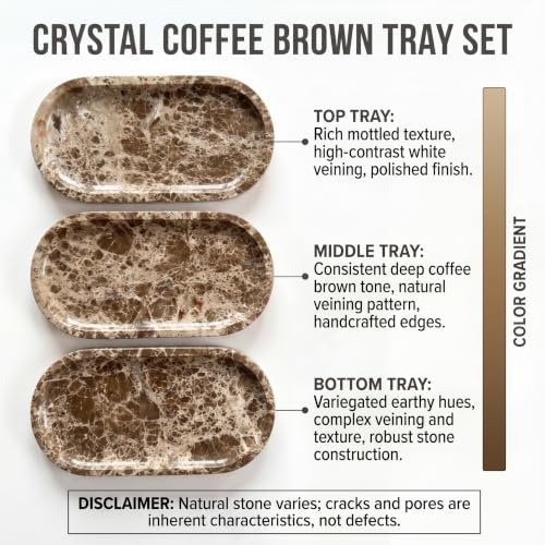 YKAJO Crystal Coffee Brown Oval Marble Tray, 9.8x4.7 Vanity Organizer Dish - Image 4