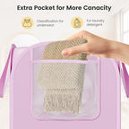 Polyester Strong Mesh Pop-up Laundry Hamper, Quality Pop Up Hampers for Laundry with Durable Handles Solid Bottom High Carbon Steel Frame, Easy to Open and Fold Flat for Storage(Light Pink) - Image 6