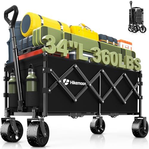 HIKEMOON 34'' Extra Long Folding Wagon Wide Wheels, 120L 360LBS Black by Unknown
