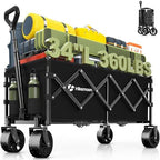 HIKEMOON 34'' Extra Long Folding Wagon Wide Wheels, 120L 360LBS Black by Unknown