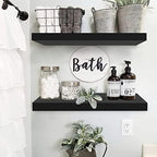 QEEIG Floating Shelves for Wall 23.6" Long - Wall Mounted Shelf Bathroom Kitchen Living Room Bedroom Farmhouse Home Decor Display Bookshelf Large 23.6 x 9.3 inch Set of 2, Black (008-60B) - Image 2