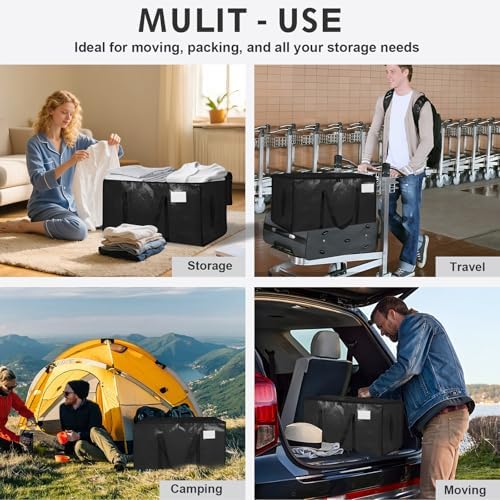12 Pack-Extra Large Heavy Duty Moving Bags - Waterproof Storage Totes with Handles & Zippers, Foldable for College Dorm, Storage (Black) - Image 7