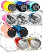 LARGER Compartment - Stackable Water Bottle Organizer Holder - for Stanley & Others' Large Tumbler - Clear Wine Rack, Cup Bottle Holder for Cabinet Home Countertop Fridge Pantry Shelf, 4 Tier Hold 12 by MakeLifeBetterEasier