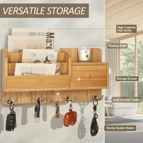 Rebee Vision Key Holder Wall Mount with Drawer for Entryway, Yellow - Image 4