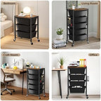 Rolling Cart with 5 Drawers, Plastic Drawer Storage Carts with Wheels & Wooden Tabletop, Metal Utility Cart with Pegboards, Office Living Room Classroom Craft Organization and Storage, Dark Black - Image 6