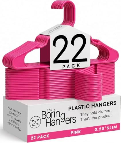Pink Plastic Hangers 22 Pack - 10 lb Heavy Duty Pink Plastic Clothes Hanger Set - 0.20" Slim & Space Saving Girls Room Closet Organizer Coat Hangers, Dorm Room Essentials by TheBoringHangers