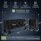 HIKEMOON 34'' Extra Long Folding Portable Wagon Cart, 120L 360LBS Black - Image 4