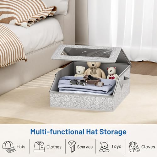 AOODA 2 PCS Sturdy Hat Storage for Baseball Caps, Holds up to 48 Caps Clear Hat Organizer for Closet, Bedroom, Wide Hat Box with Cardboard (Grey) - Image 7