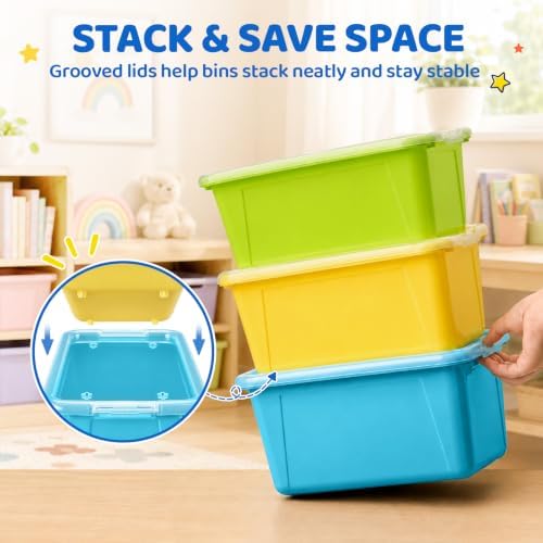 GAMENOTE 6 Quart Storage Bins with Lids, Macaron 6 Pack, Stackable Boxes - Image 2
