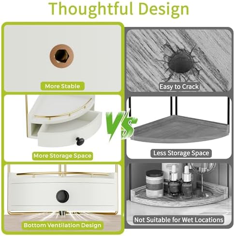 2-Tier Corner Bathroom Countertop Organizer with Drawer - Image 7