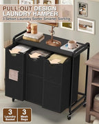 Laundry Sorter 3 Section,Laundry Basket with Wheels,3×15.8 Gal (60L) Black - Image 4