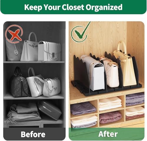 SPACEKEEPER Shelf Divider for Closet,2 Pcs Adjustable Purse Organizer,Black - Image 5