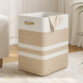 Nunsino 87L Laundry Hamper,Laundry Basket with Leather Handles,Woven Storage Basket for Toys,Pillows,Blankets,Clothes,Brown&White by Nunsino
