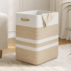Nunsino 87L Laundry Hamper,Laundry Basket with Leather Handles,Woven Storage Basket for Toys,Pillows,Blankets,Clothes,Brown&White by Nunsino