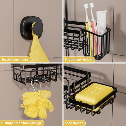 DAOYA Shower Caddy Hanging - Shower Caddy for Handheld Shower Heads with Soap holder, Toothbrush Holder & Suction Hook, Universal 0.82-inch Fit with Non-Slip Rubber Pad, Black - Image 5
