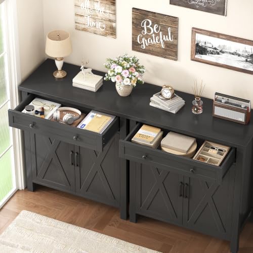 Farmhouse Shoe Storage Cabinet, 5-Tier High Boots Organizer with Adjustable Shelves, Large Drawer & Barn Doors, Entryway Shoe Rack for Hallway Living Room, Black - Image 3