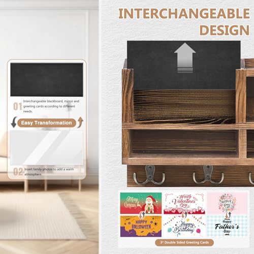 Key Holder Wall Mount, Wooden Mail and Key Organizer, Brown - Image 3