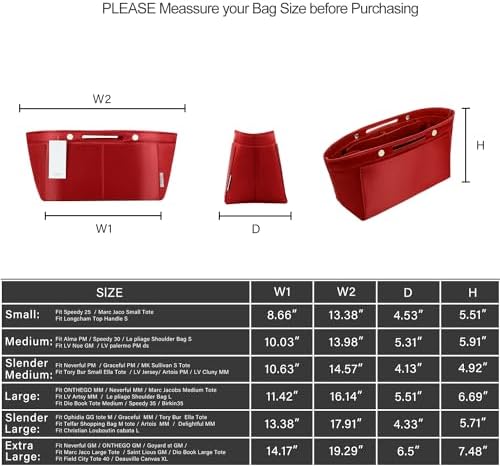 ZTUJO Purse Organizer Insert For Handbag & Tote Shaper,Tote Bag Organizer Insert For Speedy Neverful, 6 Sizes(Small, Silky Red) - Image 3