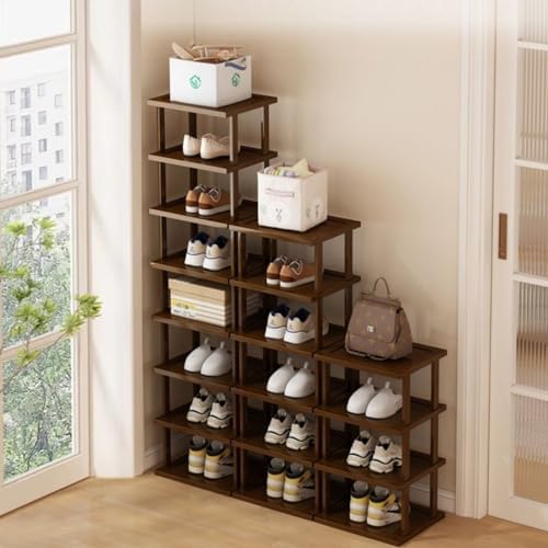 AFOORD Vertical Shoe Rack-Tall Narrow Shoe Rack Organizer for Small Spaces,12Tier Bamboo Shoen Shelf for Entryway,Closet,Corner,Doorway,Skinny Shoe Shelf Space Saving Shoe storage,Free Stackable DIY - Image 6