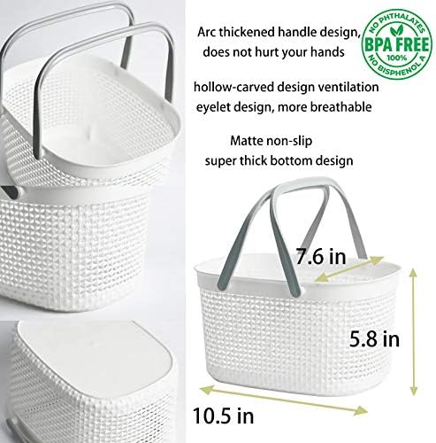 rejomiik Portable Plastic Shower Caddy Basket with Handles, White - Image 5