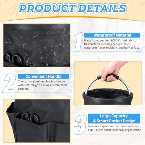 17L Cleaning Caddy with Handle & 6 Pockets, Foldable Cleaning Supply - Image 3