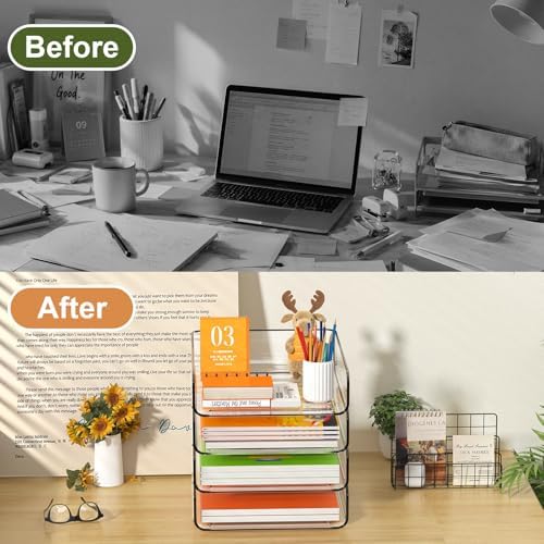 FANXIYQ 4-Tier Acrylic Paper Tray Organizer, Clear Stackable Desk File Organizer for Documents, Files, Letters, A4 Paper, Books, Notes, Mail & Paper Storage, Office Classroom Home - Image 4