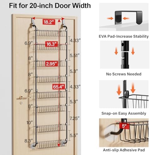 Delamu Over The Door Pantry Organizer, 8-Tier Pantry Door Organizers and Storage, Metal Hanging Spice Rack, Seasoning Organizer, Door Organizer for Home Kitchen Bathroom, Black - Image 2
