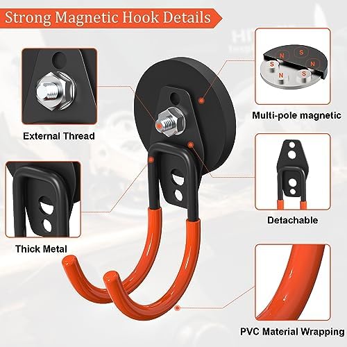 Heavy Duty Magnetic Garage Hooks, 4 Pack 2.59 Inch Large Neodymium Magnet Hooks Magnetic Storage Utility Hooks for Power Drill, Garden Tools,Metal Cabinet, Workshop - Image 3