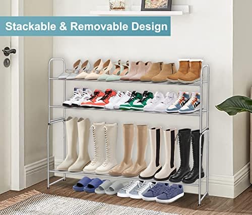 AOODA 2 Tier Long Metal Shoe Rack for Closet Wide Stackable Shoe Storage Organizer 18-Pairs Low Small Sneaker Rack for Entryway, Bedroom, Garage, Grey - Image 5