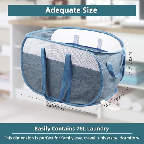 2 Pcs Collapsible Laundry Baskets, Tear Proof Pop Up Laundry Hamper with Dual Handles, Durable Foldable Laundry Basket, Easy to Carry Laundry Hamper for Home, Laundry Room, Bedroom, Dorm, Travel Blue - Image 5