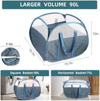 2 Pack Collapsible Laundry Baskets, 90L Large Foldable Laundry Basket, Pop Up Hampers for Laundry, Dirty Clothes Laundry Hamper for Bedroom, Bathroom, Dorm, Laundry Room, Travel or Camping Blue - Image 4