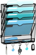 5-Tier Wall File Organizer and Mail Organizer with 5 Hooks, Black by JMHUD
