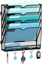 5-Tier Wall File Organizer and Mail Organizer with 5 Hooks, Black by JMHUD