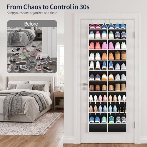 Yecaye 30 Pairs Over the Door Shoe Organizer, Large Capacity Hanging Shoe Rack for Door Hanger with Deep Pockets, Heavy Duty 10 Tier Shoe Holder for Sneakers Boots Heels College Dorm Essentials, Black - Image 5