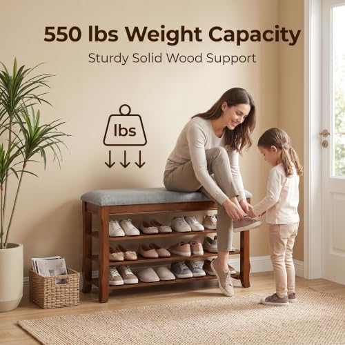 SolidWood Entryway Shoe Rack Storage Bench, Flip-Top Soft-Close Lid, 39.4'' - Image 5