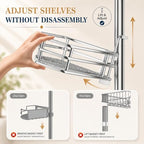 SEIRIONE Corner Shower Caddy Tension Pole, Quick Setup, Rust-Free Bathroom Shower Organizer Corner for Bathtub Shampoo Storage, 4-Tier Adjustable Shelf, Drill Free, Fits 34 to 116 Inch Height, Silver - Image 5