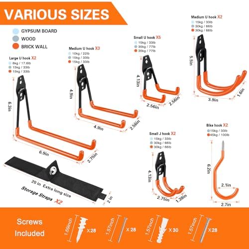 HUPBIPY 18 Pack Garage Hooks Heavy Duty, Wall Mount Ladder Hooks - Image 3