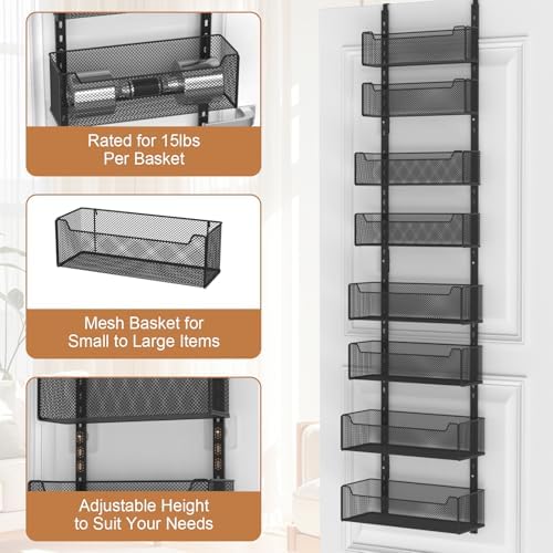 VyGrow Over The Door Organizer, 8-tier Metal Door Organizer Hanging with Adjustable Baskets, Behind The Door Storage for Bedroom Closet Bathroom Pantry Cabinet Kitchen, Black - Image 6