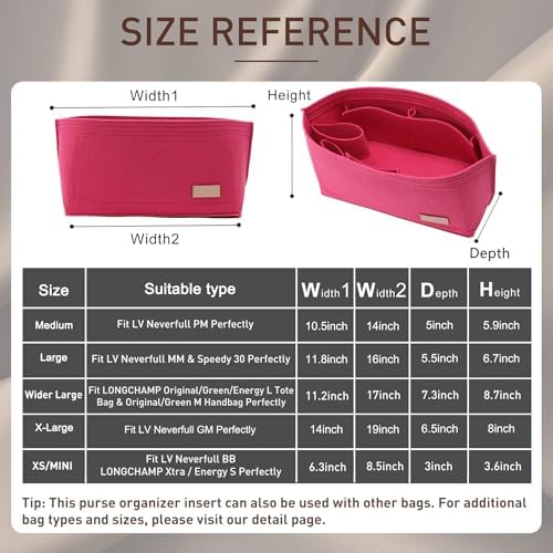 Doxo Purse Organizer Insert for Handbags & Base Shaper 2pc Set, Felt Neverfull PM Organizer Insert, Tote Bag Organizer with Zipper Pocket and Bottle Holder, Fit Neverfull PM and More, Rose-M - Image 2