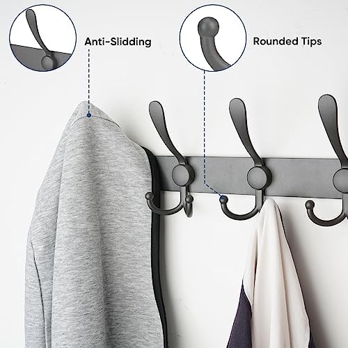 TICONN Wall Mounted Coat Rack, Five Heavy Duty Tri Hooks All Metal Construction for Jacket Coat Hat in Mudroom Entryway (Space Gray, 2-Pack) - Image 4