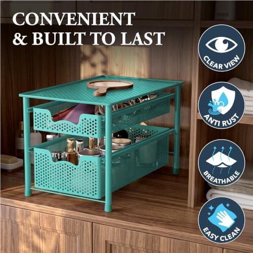 Simple Houseware Stackable 2 Tier Sliding Basket Drawer, Turquoise - Image 5