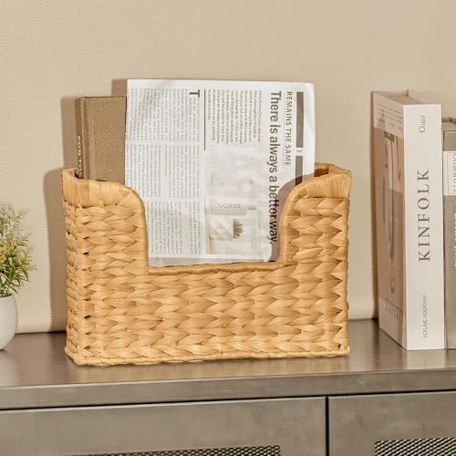 Magazine Holder Wall Basket Water Hyacinth Woven Mail Organizer, Wicker Wall Hanging Baskets for Magazines, Letters & Storage Decorative Mail Holder, Magazine Rack, Hanging Basket 11.8x4.3x7.9 Inch - Image 4