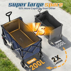 Wagons Carts Foldable,Collapsible Wagon with Wheels,450LBS Heavy Duty Beach Wagon Cart,Lightweight Portable Folding Utility Wagon Cart with Cup Holders for Camping, Garden, Sports, Grocery pcs (Blue) - Image 3
