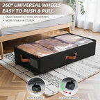 VECELO Under Bed Storage with Wheels, 2 Pack Fully Enclosed Zippered Dust Cover Bins with Clear Lids, Metal Frame and Ultra Thick Fabric Underbed Storage Organizer, Shoe Storage Box, Black - Image 4