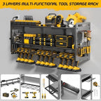 TOPRINCE 56.7" W Large Power Tool Organizer Wall Mount with Charging Station, 3-Tier Heavy Duty Metal Tool Rack with 12 Drill Holders and 6FT Power Strip, Garage Workshop Storage.Black - Image 3