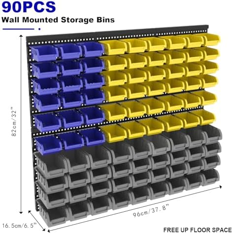 Wall Mounted Storage System 90PCS - Heavy-Duty Plastic Bins for Garage，Home, Closet & Bedroom Organization, Rack Holds Nuts, Bolts, Tools, Hardware - Image 2